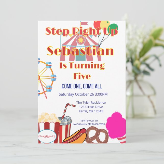 Invitación Fiesta de cumpleaños de carnaval con carpas y boca (Anverso de pie)