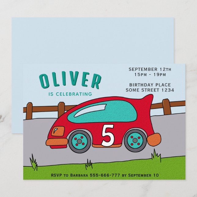 Invitación Fiesta de cumpleaños de Carreras Car Boy (Anverso / Reverso)