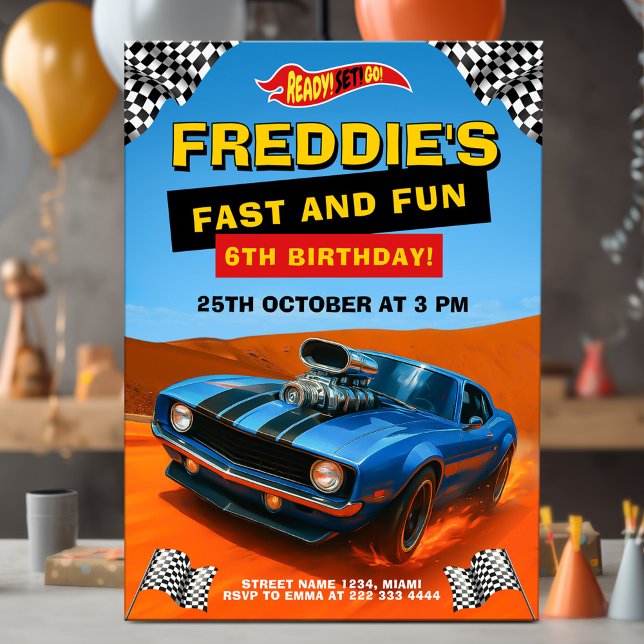 Invitación Fiesta de cumpleaños de Carreras de coches calient (Subido por el creador)