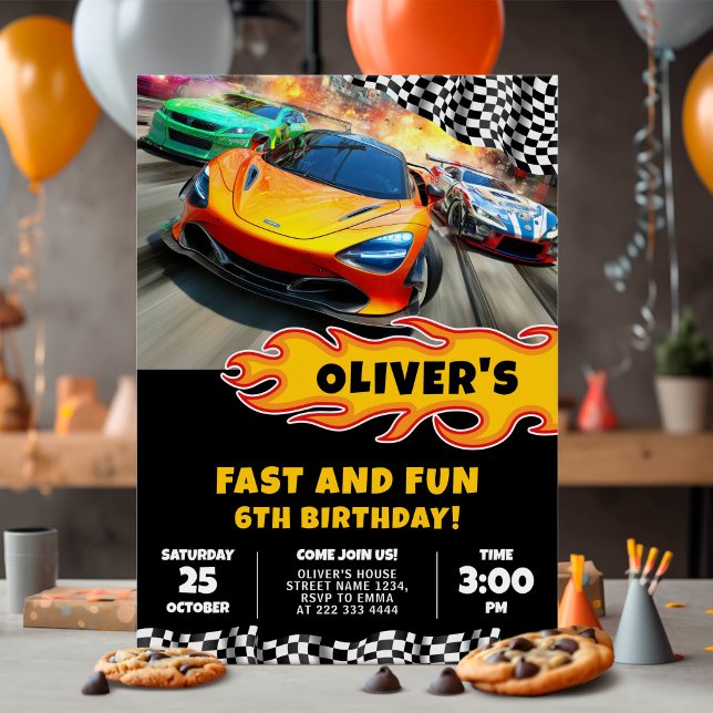 Invitación Fiesta de cumpleaños de Carreras de coches rápidos (Subido por el creador)
