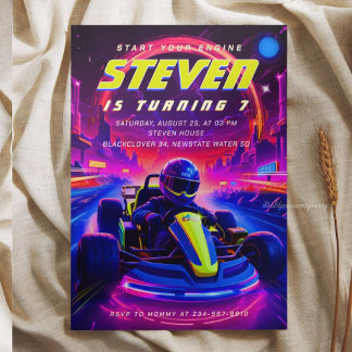 Invitación Fiesta de Cumpleaños de Carreras de Kart Futurista