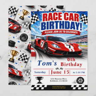 Invitación Fiesta de Cumpleaños de Carros de Carreras