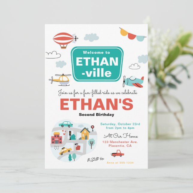 Invitación Fiesta de cumpleaños de Cars & Trucks City Transpo