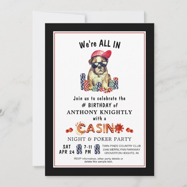 Invitación Fiesta de cumpleaños de Casino Poker (Anverso)