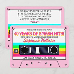 Invitación Fiesta de cumpleaños de Cassette con etiqueta de n