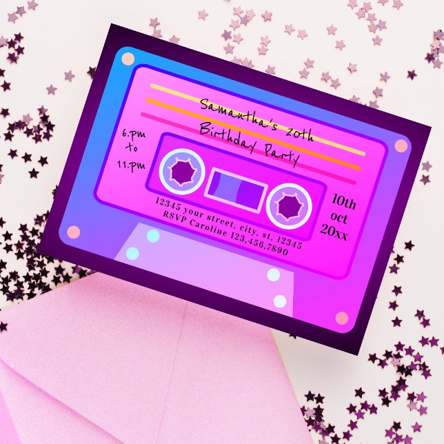 Invitación Fiesta de cumpleaños de Cassette de Vaporwave púrp (Subido por el creador)