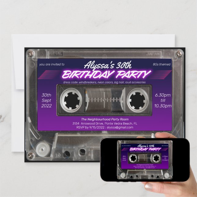 Invitación Funny DJ 80s Cinta cassette 40th Birthday personal