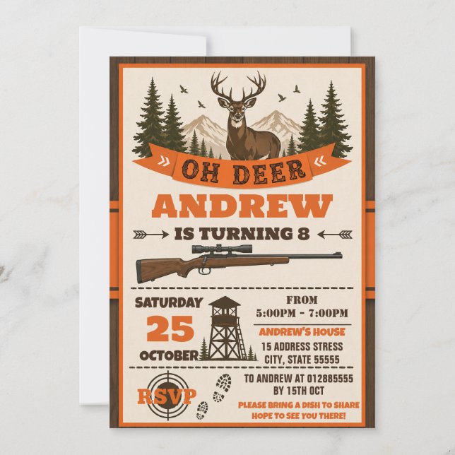 Invitación Fiesta de cumpleaños de caza de ciervos personaliz (Anverso)