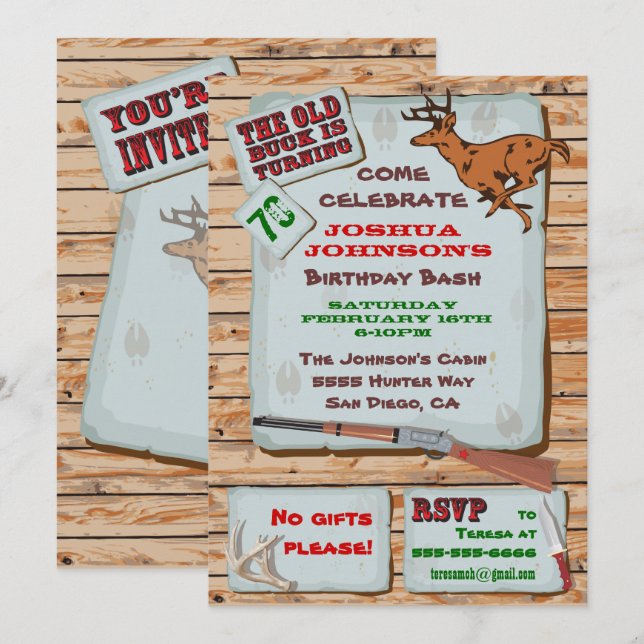Invitación Fiesta de cumpleaños de caza de venados rusos (Anverso / Reverso)
