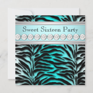 Invitación Fiesta de Cumpleaños de Cebra Azul Turquesa