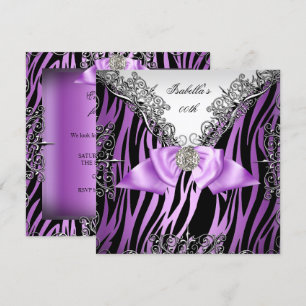 Invitación Fiesta de Cumpleaños de Cebra de Plata Morada Blan