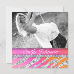 Invitación Fiesta de cumpleaños de cebra joyas rosa naranja