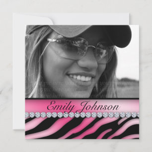 Invitación Fiesta de cumpleaños de cebra joyas rosa negro