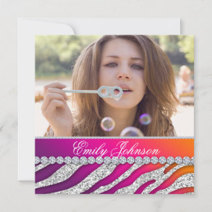 Invitación Fiesta de cumpleaños de cebra joyas rosa púrpura n