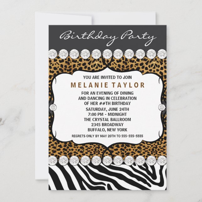Invitación Fiesta de Cumpleaños de Cebra Leopardo (Anverso)