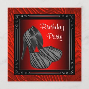 Invitación Fiesta de cumpleaños de cebra roja de mujer