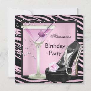 Invitación Fiesta de Cumpleaños de Cebra Zapatos Rosados Negr