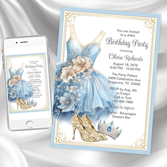 Invitación Fiesta de cumpleaños de Cenicienta elegante (Cinderella princess party invitation. Instant download and printed invitations available.)