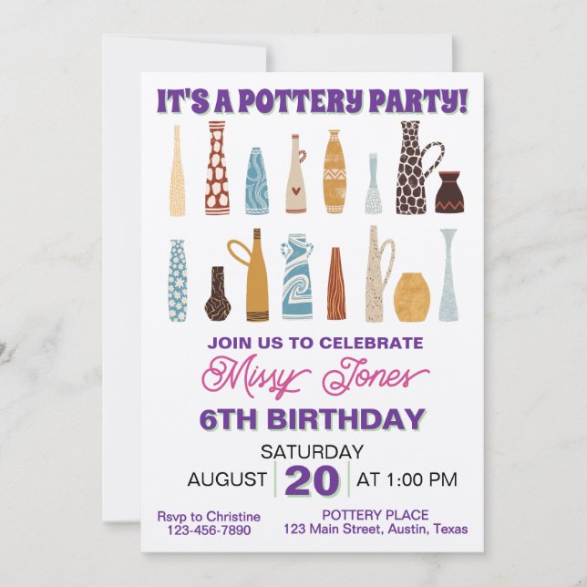 Invitación Fiesta de Cumpleaños de Cerámica (Anverso)