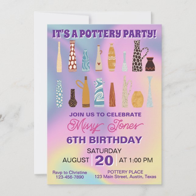 Invitación Fiesta de Cumpleaños de Cerámica (Anverso)