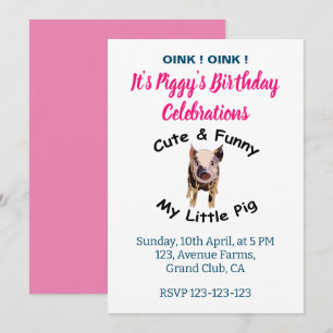 Invitación Fiesta de Cumpleaños de Cerdo Divertido y Lindo co