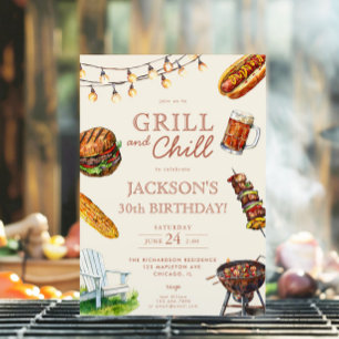 Invitación Fiesta de cumpleaños de cerveza Grill and Chill Ba