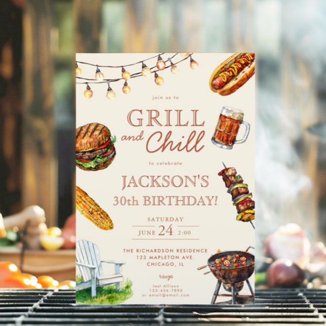 Invitación Fiesta de cumpleaños de cerveza Grill and Chill Ba (Subido por el creador)