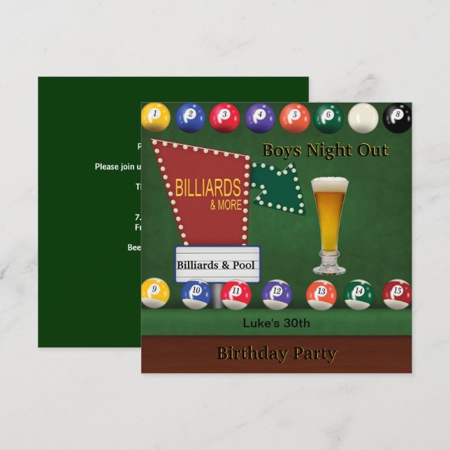 Invitación Fiesta de cumpleaños de cerveza nocturna para homb (Anverso / Reverso)