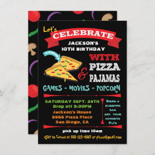 Invitación Fiesta de cumpleaños de Chalkboard Pizza & Pajamas
