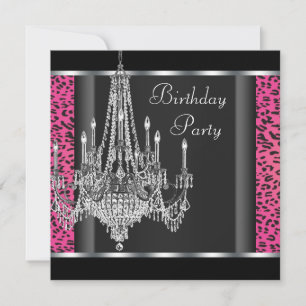 Invitación Fiesta de cumpleaños de Chandelier Hot Pink Leopar
