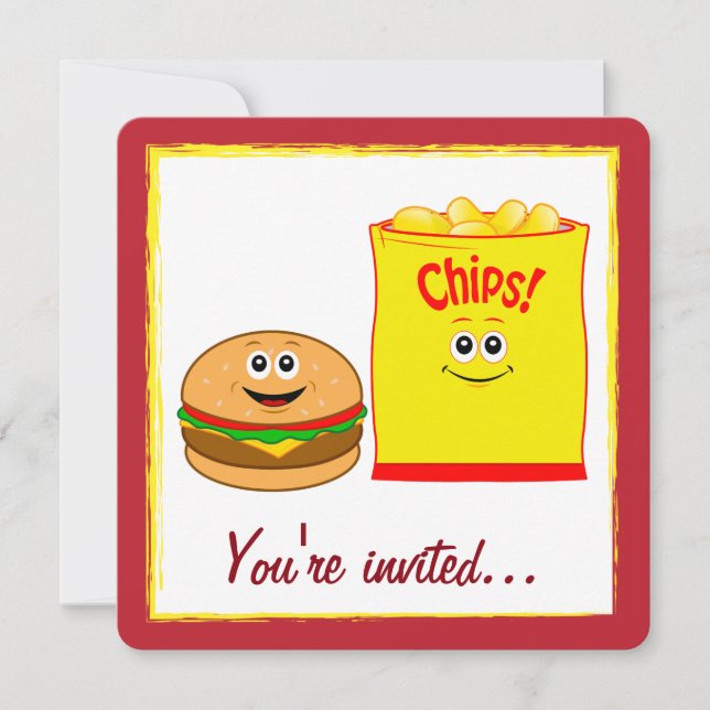 Invitación Fiesta de cumpleaños de Cheeseburger y Chips de Pa (Anverso)