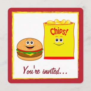 Invitación Fiesta de cumpleaños de Cheeseburger y Chips de Pa