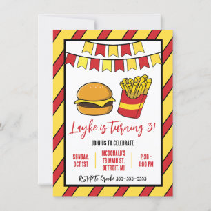 Invitación Fiesta de cumpleaños de Cheeseburger y Fries