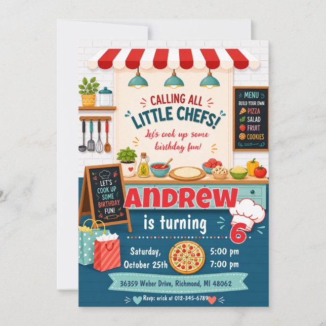 Invitación Fiesta de cumpleaños de chef de cocina personaliza (Anverso)