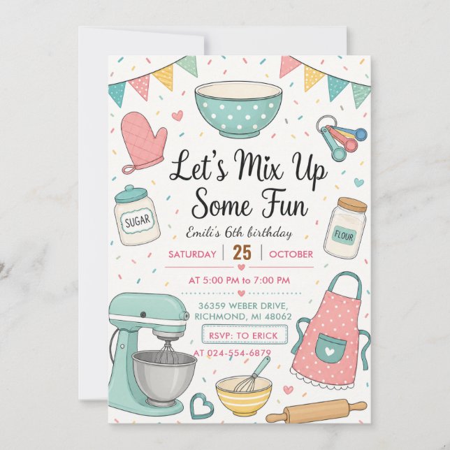 Invitación Fiesta de Cumpleaños de Chef Niña Personalizada en (Anverso)