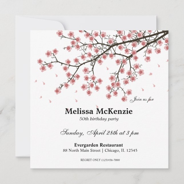 Invitación Fiesta de cumpleaños de Cherry Blossom (Anverso)