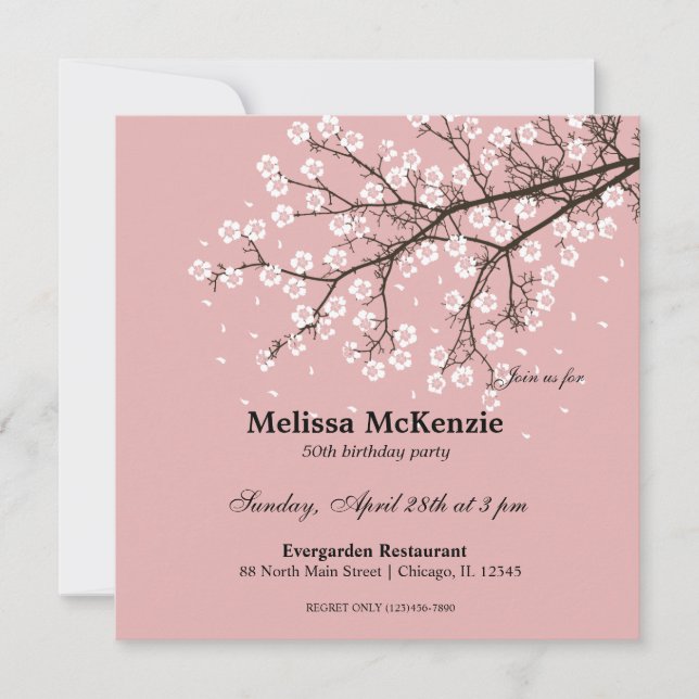 Invitación Fiesta de cumpleaños de Cherry Blossom (Anverso)
