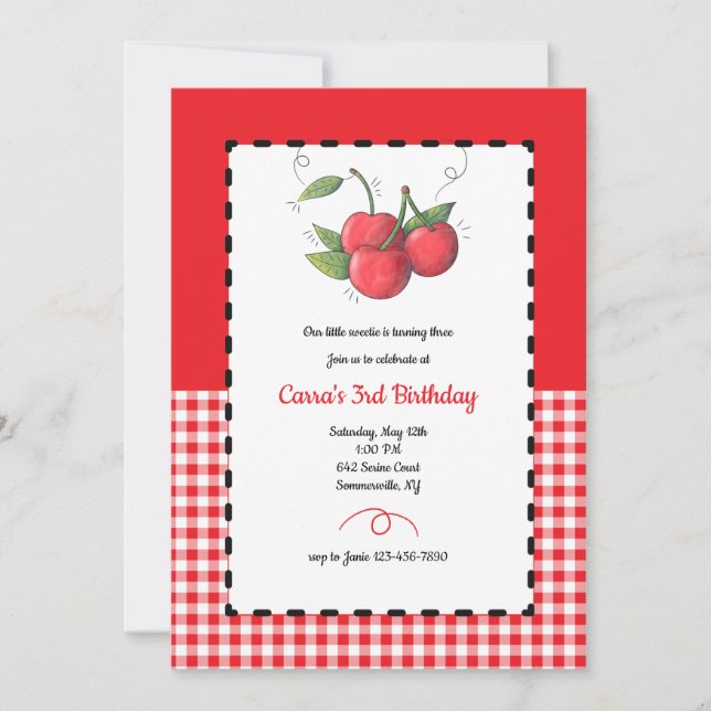 Invitación Fiesta de cumpleaños de Cherry Sweet (Anverso)