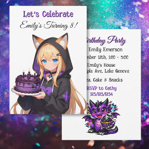 Invitación Fiesta de Cumpleaños de Chica Anime Linda y Chica