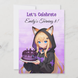 Invitación Fiesta de Cumpleaños de Chica Anime Monada y Chica