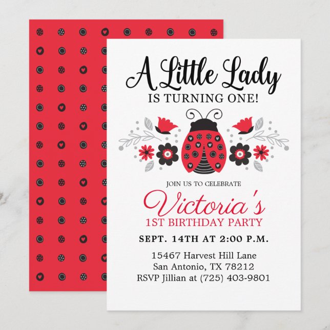 Invitación Fiesta de cumpleaños de Chica Cute (Anverso / Reverso)