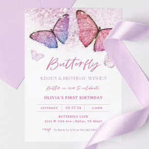 Invitación Fiesta de cumpleaños de Chica de Besos de Mariposa