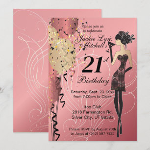 Invitación Fiesta de cumpleaños de Chica de cócteles - Oro Ro