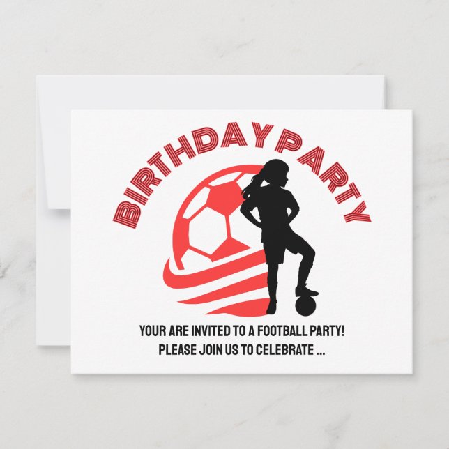 Invitación Fiesta de cumpleaños de Chica de fútbol, regalo de (Anverso)