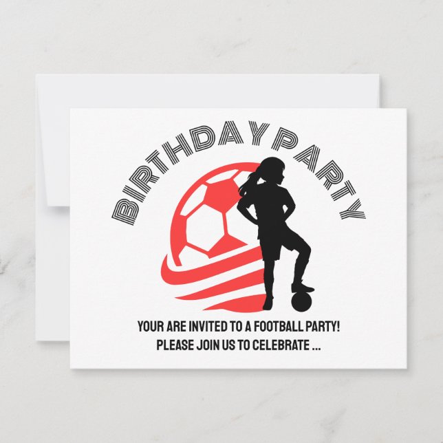 Invitación Fiesta de cumpleaños de Chica de fútbol, regalo de (Anverso)