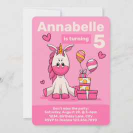 Invitación Fiesta de cumpleaños de Chica de Unicornio Rosa