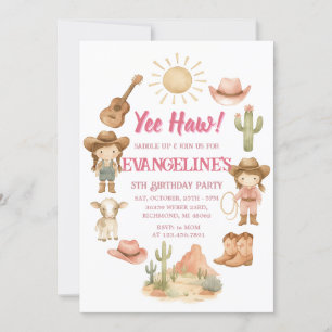 Invitación Fiesta de cumpleaños de chica de vaca rosa retro p