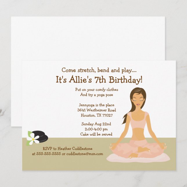 Invitación Fiesta de cumpleaños de Chica de yoga en el cabell (Anverso / Reverso)