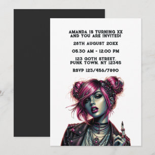 Invitación Fiesta de Cumpleaños de Chica Punk Gótica