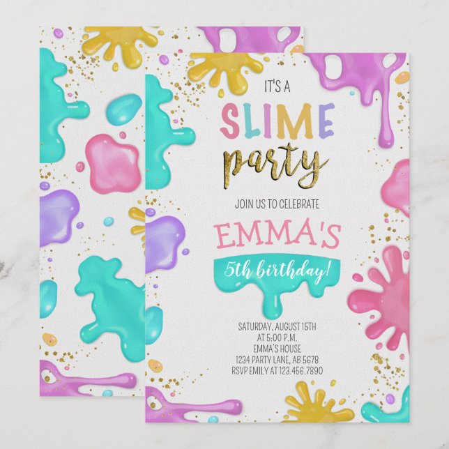 Invitación Fiesta de cumpleaños de chica Slime (Anverso / Reverso)